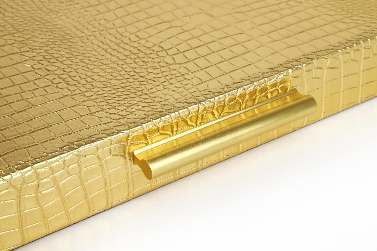 HofferRuffer Extra Large Square Serving Tray, Elegant Faux Leather Ottoman Tray with Gold Hardware Handles, Serve Tea, Coffee or Breakfast in Bed, 24 x 24 inches (Gold, 24" x 24" x 2")