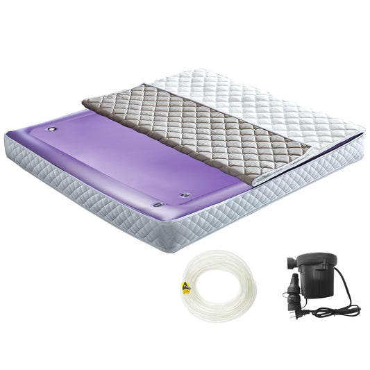 Ustenroya Free Flow Full Wave Water Mattress, Square Waterbed Mattress for Adults, 7.9" Thick PVC Softside Water Bed with Removable Cover, Protable and Foldable, Dual Air Valves (Queen - 60" x80")