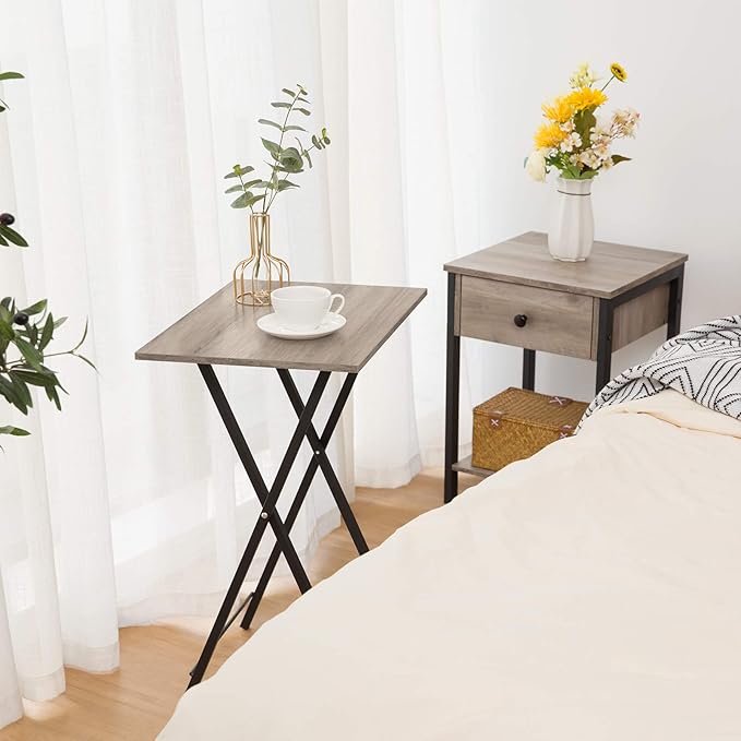 HOOBRO Folding TV Tray Tables, Industrial Snack Tables