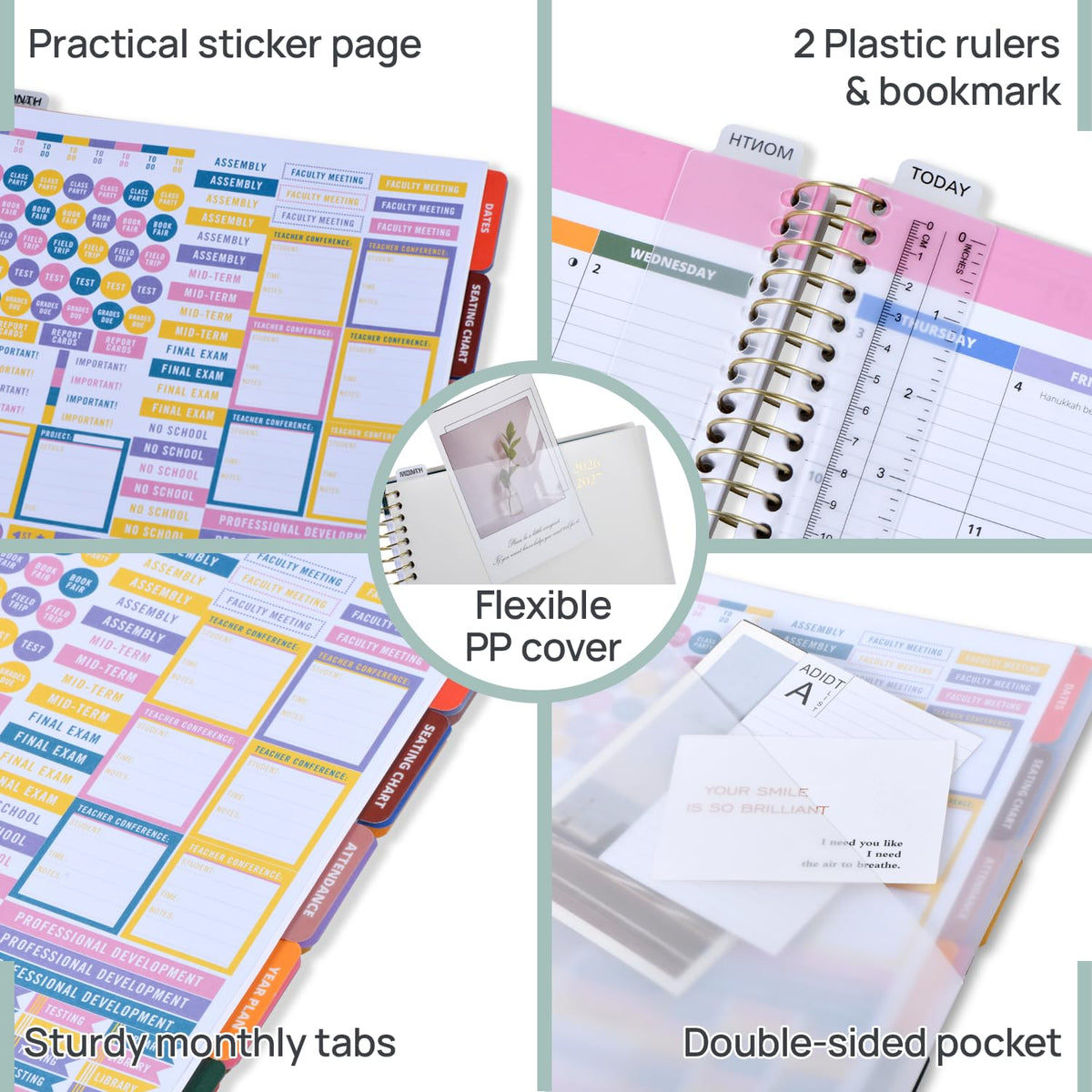 POPRUN Teacher Planner 2026-2027, 8.5" x 11", Academic Lesson Plan Book for Teachers (July 26-June 27) Weekly and Monthly with Gradebook, 2-Sided Pocket, Flexible PP Cover for Classroom, Black