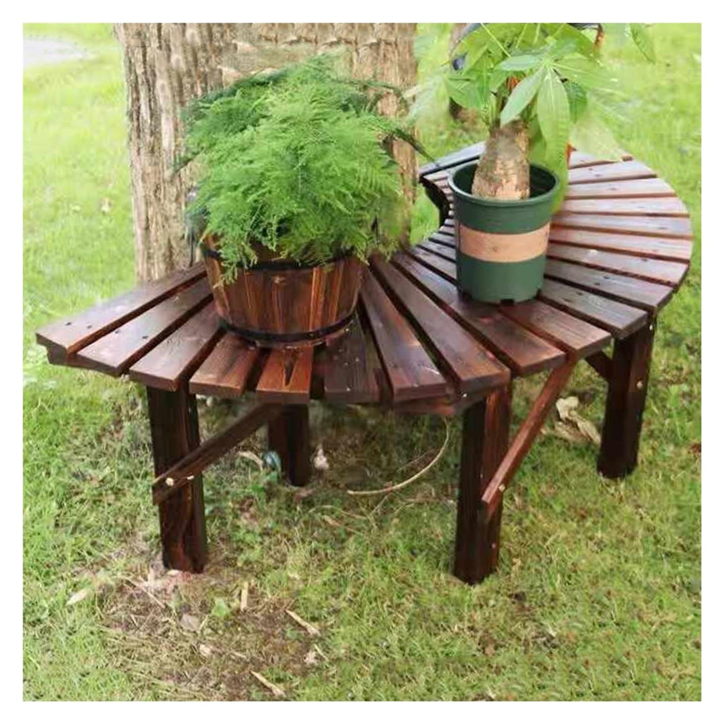 Curved Fan-Shaped Wooden Tree Bench for Outdoor Patio, Yard, Lawn & Poolside Seating - Perfect Courtyard Furniture for Backyards (Benches Only)
