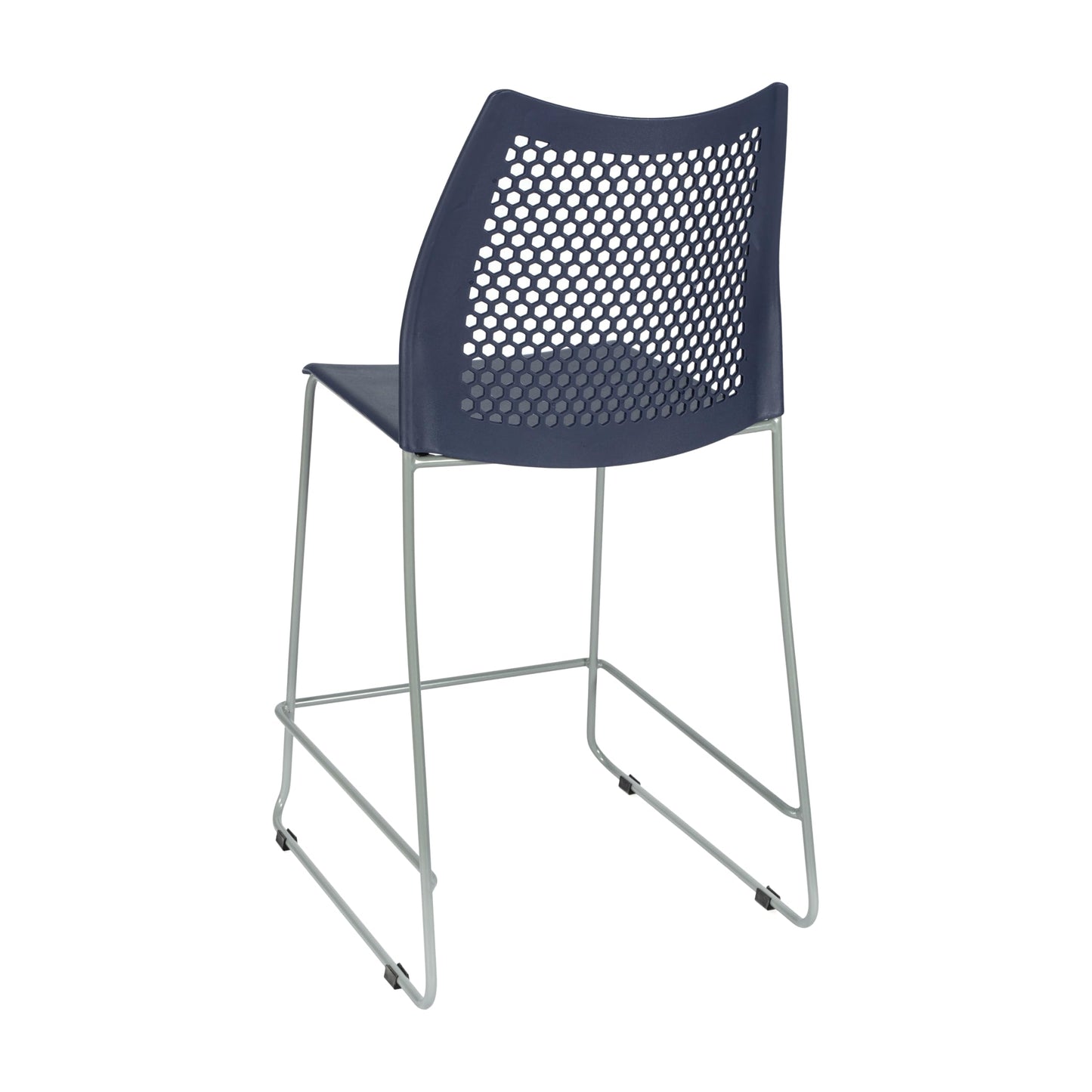 Flash Furniture Hercules Stacking Counter Height Stool with Vented Backrest and Gray Powder Coated Steel Sled Base with Integrated Footrest, Commercial Portable Stool, Set of 3, Navy