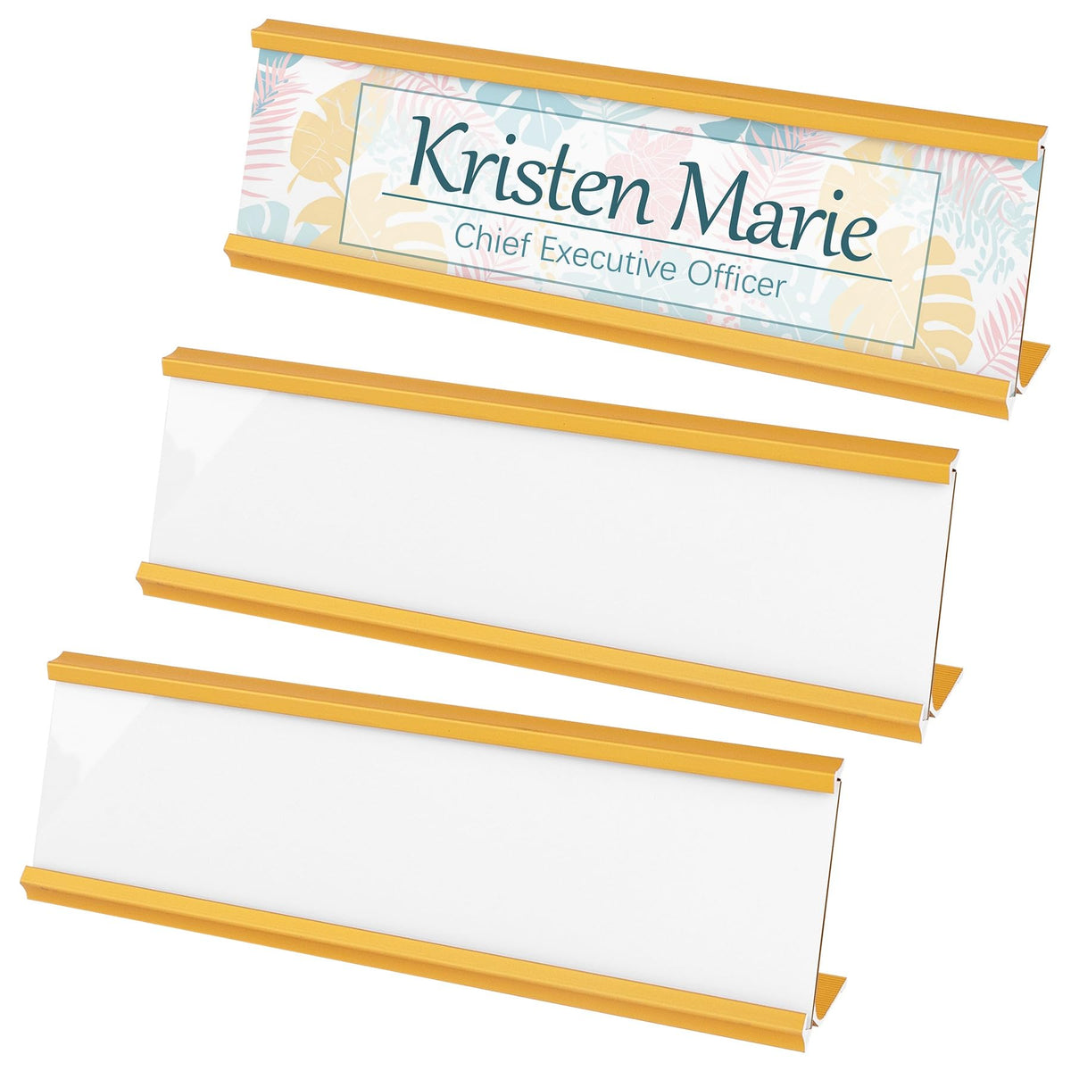 Framendino, 3 Pack Sublimation Metal Office Nameplates Blanks for Desk Plates Aluminum Gold Name Plate Holder for Business