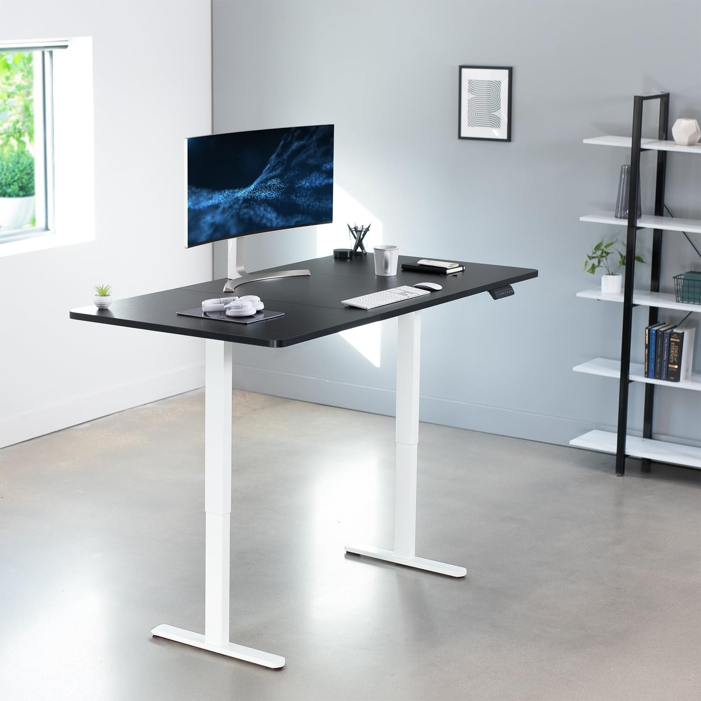 VIVO Electric 71 x 36 inch Standing Desk, Dual Motor Memory Controller Height Adjustment, E2B Series, Black Top White Frame, DESK-KIT-E2W7B-36