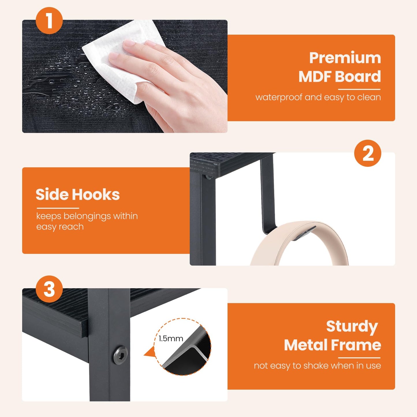 Sweetcrispy 47 Inch Computer Desk with Drawers for Home Office Writing Desk X Shaped Reinforcement Wood Surface Adjustable Position Modern Study Work Side Hook Metal Frame Storage Station Black