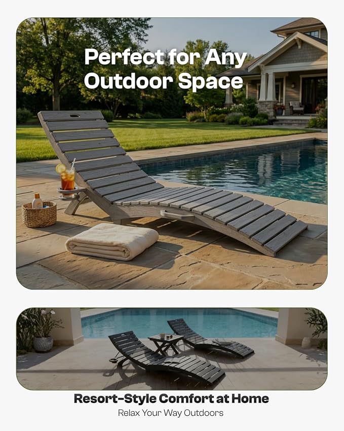 Folding HDPE Pool Lounge Chairs Set of 6, Pre-Assembled Outdoor Chaise Lounge