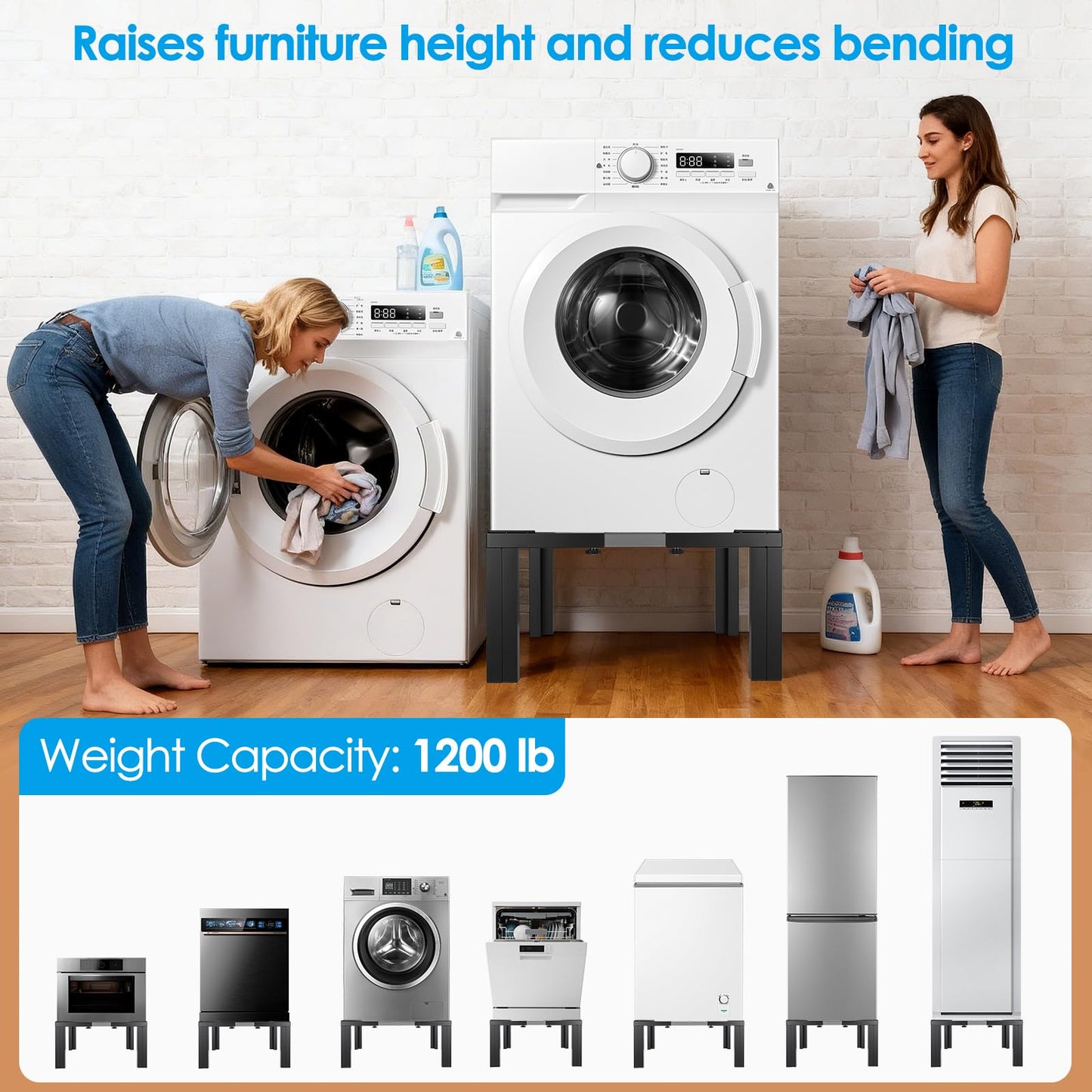 ZORVIO Stainless Steel Laundry Pedestal,11 In Tall Universal Washing Machine Pedestals,Portable Washer And Dryer Stand Adjustable 21-29 In Heavy Duty Square Pedestal Stand For Fridge Washer And Dryer