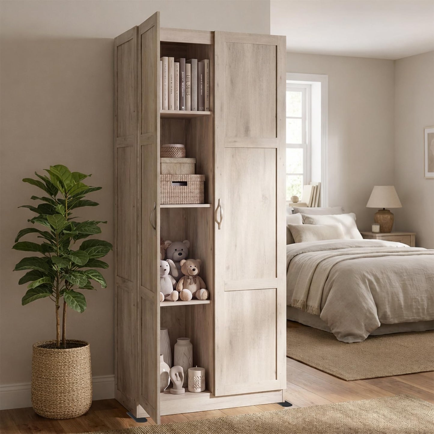 DUMOS Office Storage Cabinet, Large Capacity Organizer, Wooden Bedroom Storage Unit for CD, Blankets and Books, Suitable for Living Rooms, Office and Study Rooms, Wood