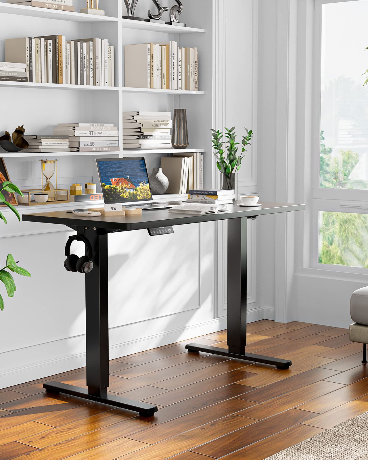 ErGear Electric Standing Desk, Height Adjustable Sit Stand up Desk with Wheels, Memory Computer Workstation Table with Splice Board for Home Office, 48 x 24 Inches, Black
