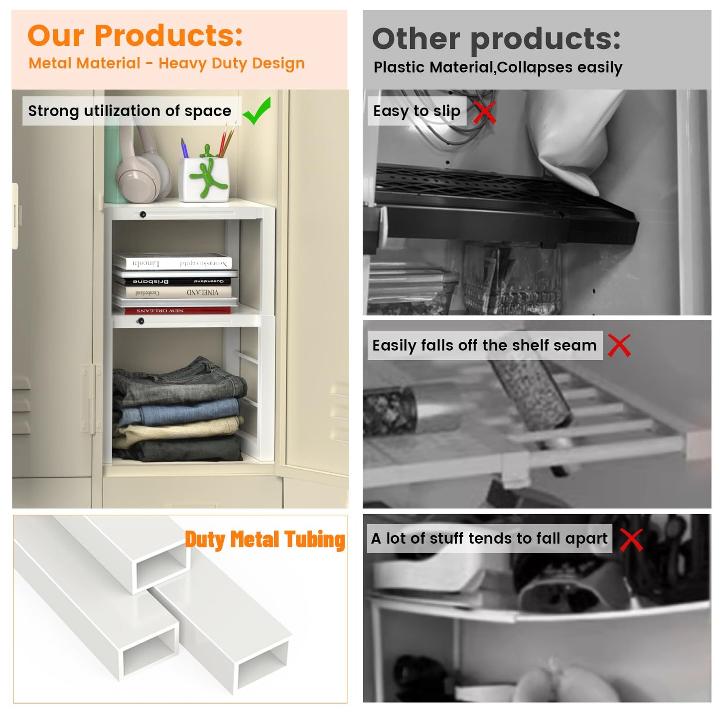 LIDTOP Locker Organizer Shelf White, Metal Adjustable Width and Height, Ideal Locker for School, Office, and Gym Lockers, Extends Locker Storage Organization