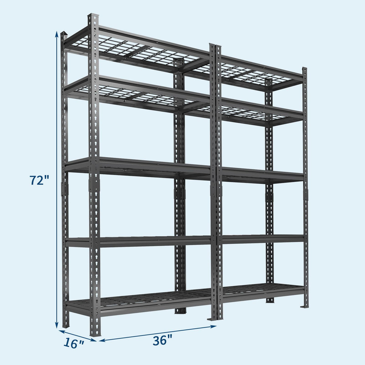 2 Pack Adjustable Garage Storage Rack, 2200 LBS Heavy Duty Garage Shelving, 5 Tier Metal Utility Shelf, Industrial Shelving for Garages, Kitchen, Pantry, Warehouse, Basement, 36" w × 16" d × 72" h