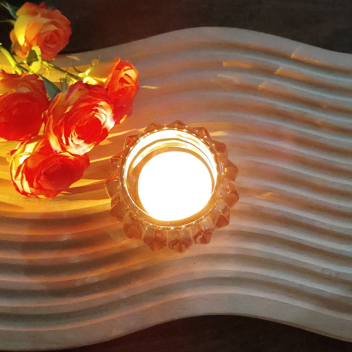 Woho Rose Gold Tealight Candle Holder Set of 6 for Valentines Day Decor, Glass Tea Lights Candle Holder for Wedding Party, Votive Candle Holders for Table Centerpiece