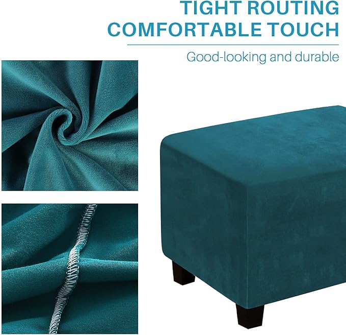 LiveGo Velvet Stretch Ottoman Cover, Removable Footstool Protector, Rectangle