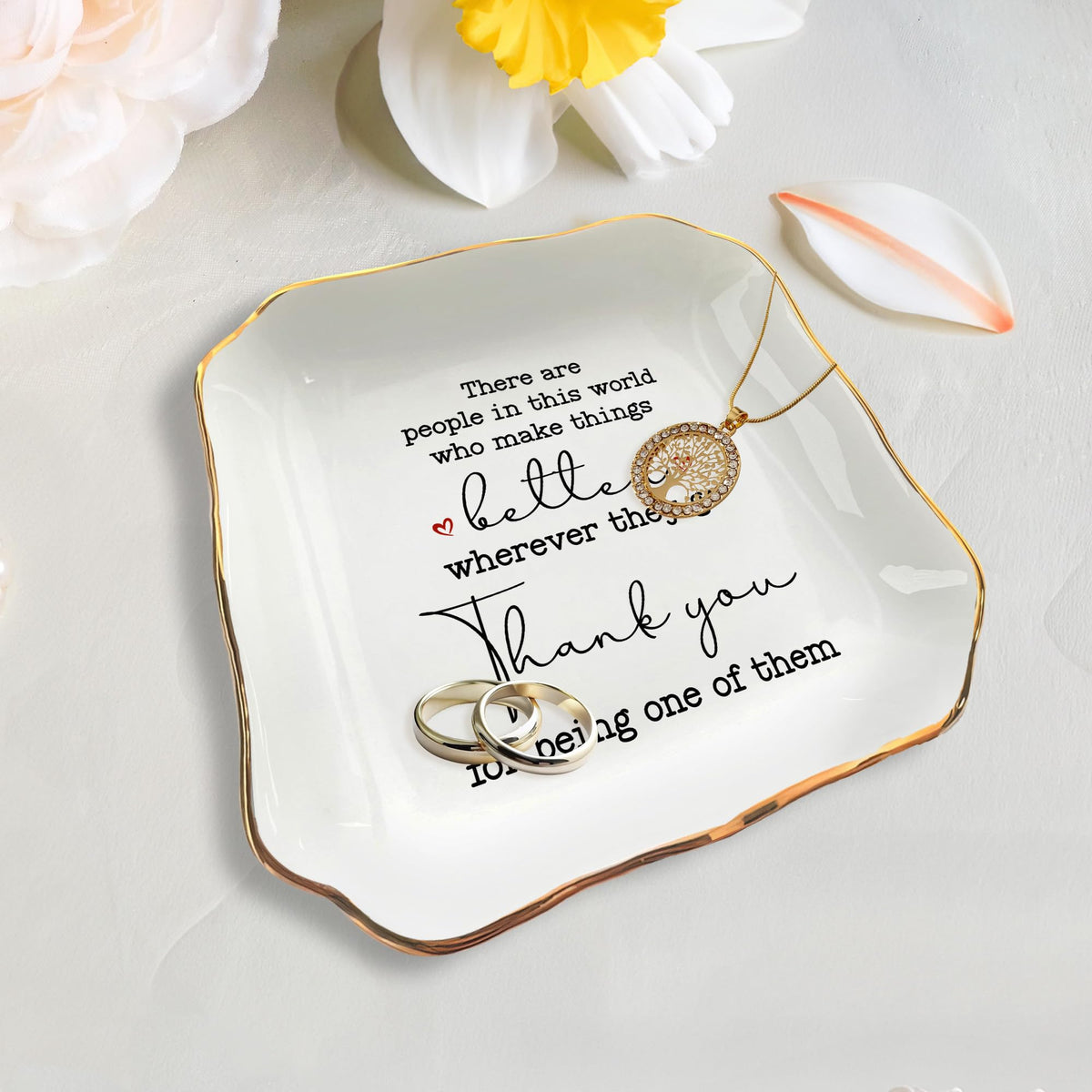 OASSIE Thank You Gifts for Women - 4"x4" Ceramic Jewelry Dish Tray