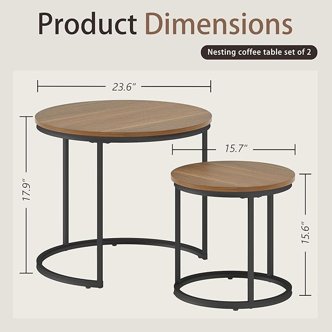 Otterease Nesting Tables Set of 2, Round Coffee Table, Small Nesting Coffee