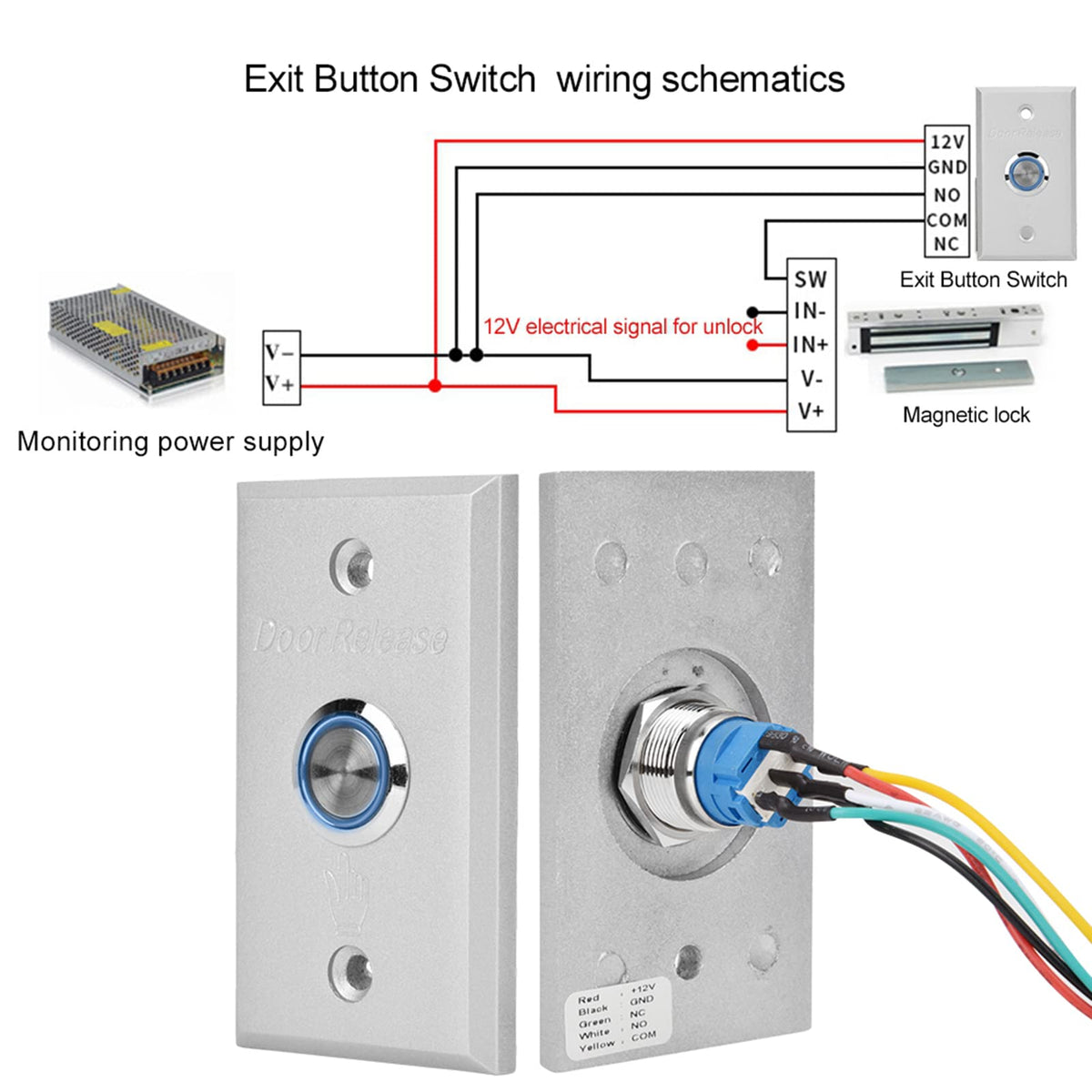 Access Control Button, Aluminum Exit Push Button Switch with LED Indicator Light for Access Control System, Metal Door Release Switch for Hollow Door Office Home Security