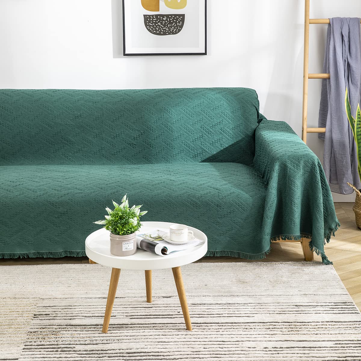 AIVIA Couch Cover Sheet Blanket, Oversized Covers for 3-4 Cushion High Backrest Sofa, Extra Large Furniture Decoration Sofa Slipcovers, L Shape U-Shaped Sectional Protector, Blackish Green 91"x134"