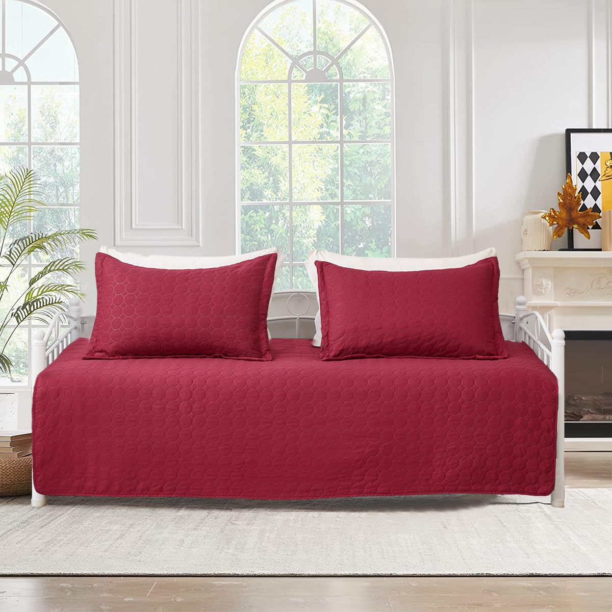 Jarson 3 Pcs Burgundy Sofa Daybed Cover Set Twin Size Daybed Bedding Double Sided Bed Set All Season Cozy Bedding Solid Color Classic Design Daybed Quilt Set with Matching Shams,39"x75"