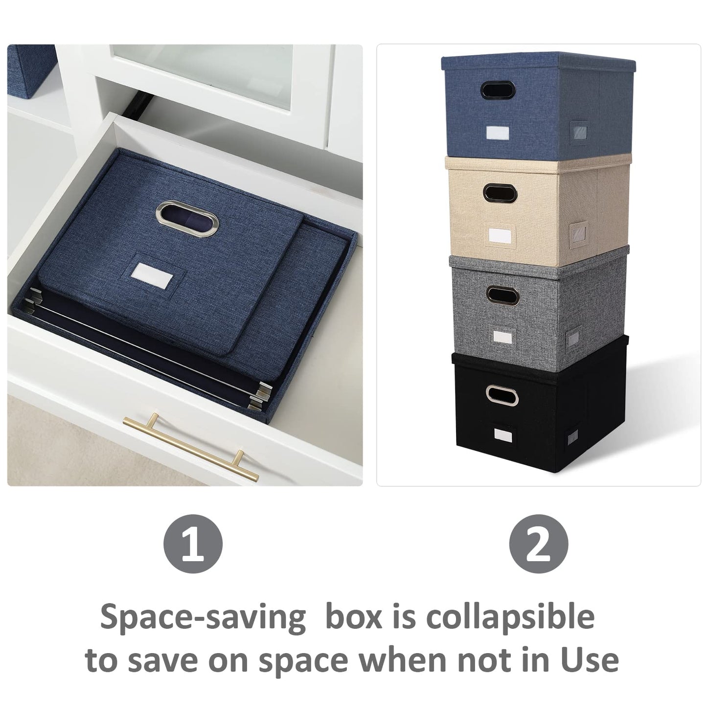 DYWMM File Organizer Collapsible Storage Box for Office File Box with Lids Document Organizer for Office and Home Easy Slide Durable Hanging File Box (Navy Blue)