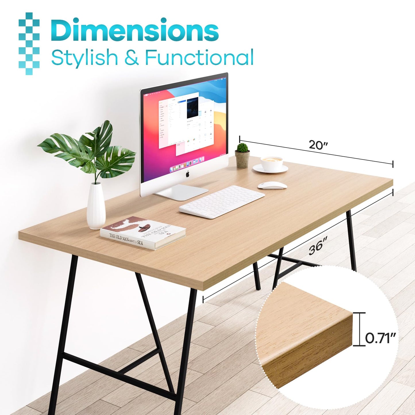 Kaboon Universal Tabletop 36"x20", Solid One-Piece Melamine Table Top, Double L-Desk Floating Desk DIY, Home and Office Countertop, Light Walnut