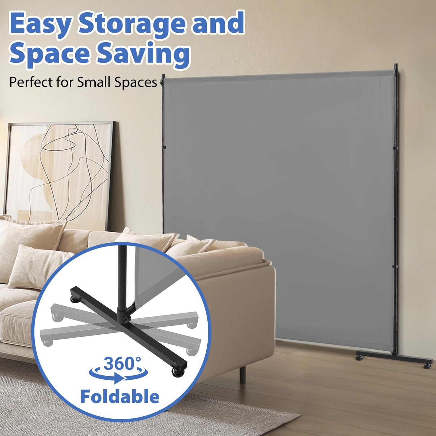 Room Divider, 73x75inch Large Privacy Screen with Adjustable Feet,Portable Single Panel Partition Wall for Room Separation,Room Separator with Thickened Fabric for Indoor Office,Bedroom,Outdoor Patio