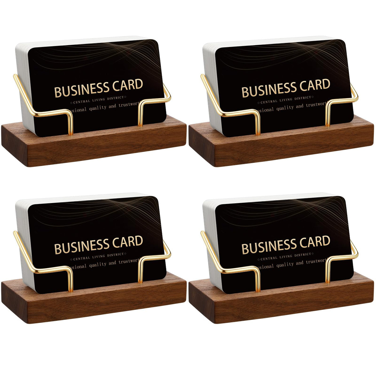 Amyhill 4 Pcs Wood Business Card Holder Display for Desk Metal Wooden Name Card Organizer Business Display Holders for Women Men Office Home Decoration(Gold)