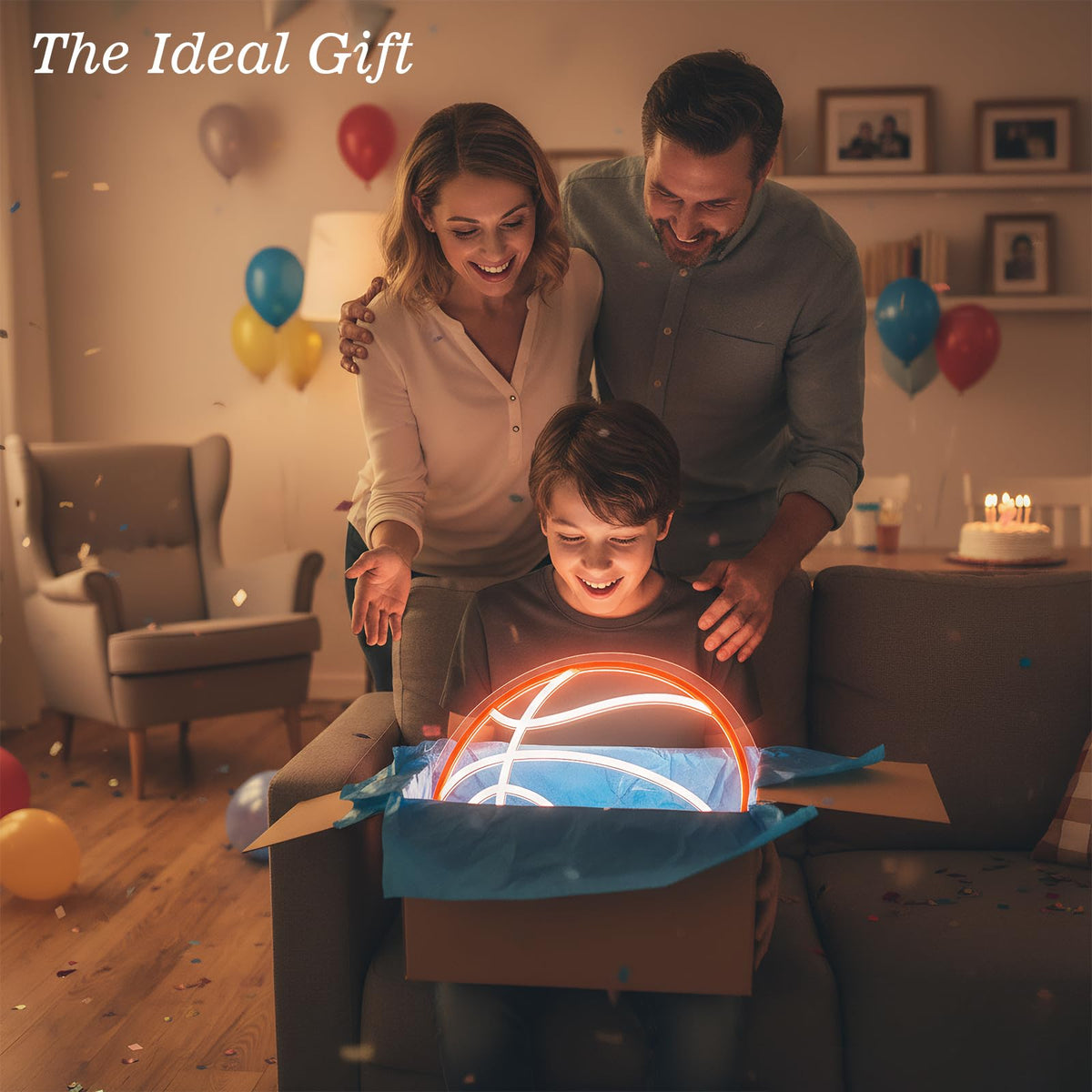 Basketball Neon Sign for Wall Decor, Dimmable LED Light for Bedroom Sports Room Decor, Basketball Gifts for Boys 8-12, 12.6 x 12.6 Inches
