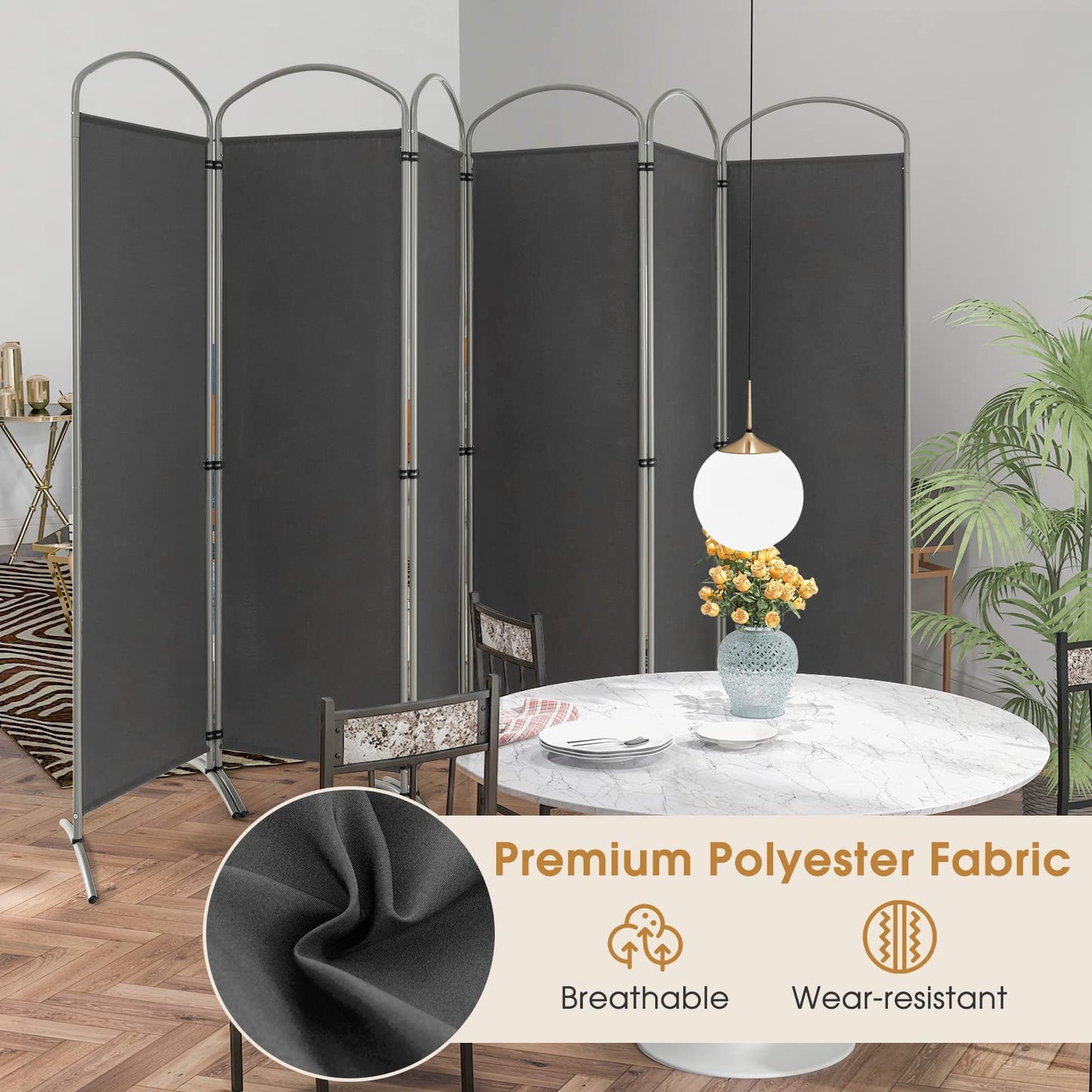 Giantex 6.2Ft Folding 6-Panel Room Divider Grey - 130" Wide Freestanding Foldable Fabric Privacy Screen, Lightweight Portable Partition Wall Divider and Separator for Home Office, Apartment, Studio
