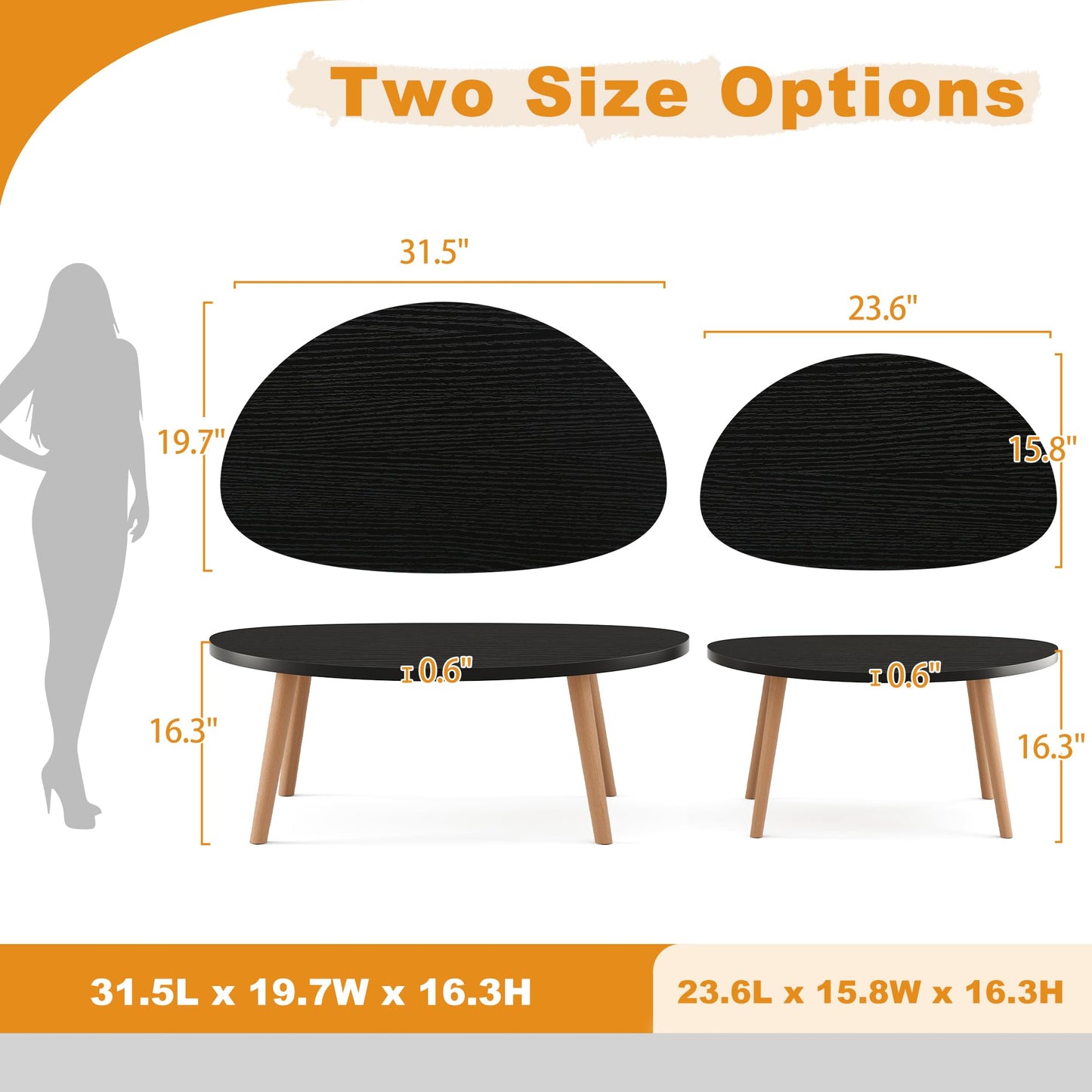 Coffee Table, 31.5“ Low Coffee Tables with Solid Wood Legs, Floor Table Desk for Sitting on The Floor, Easy Assembly Small Japanese Coffee Table for Living Room, Apartment, Office (Large Tri Black)