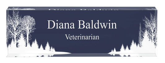 Infusion Personalized Office Desk Name Plate Acrylic Glass Block (10 x 3 x 1.25", Winter Serenity)