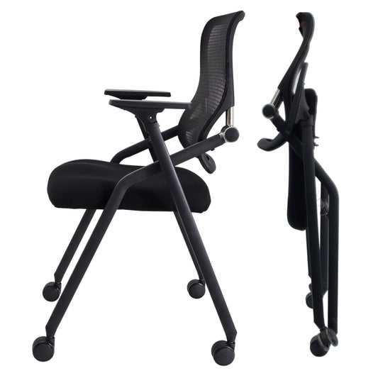 BROBRIYO PRO, Stackable & Foldable Conference Room Chairs with 2X Thick Cushion, Lumbar Support, Armrest - Mesh Bouncing Back for Office Meeting, Conference, Training Room Chair 1 Pack