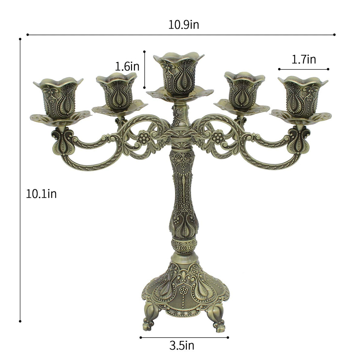 Dorlotou Metal Candelabra 5-Candle 10.1 Inch Tall Candle Holder Stick for Home Wedding Event and Party Festival,Bronze