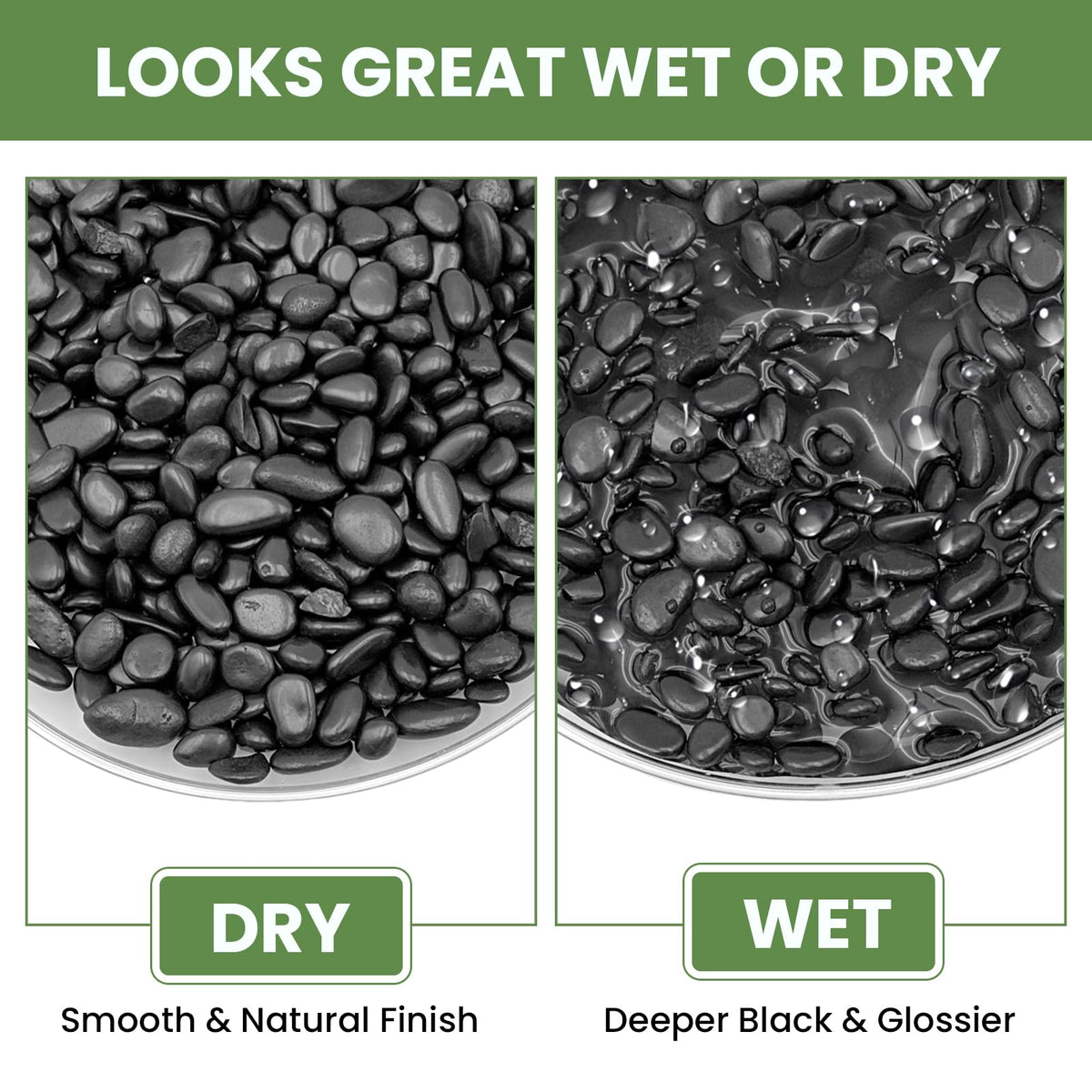 MENGDEWEI Polished Black Pebbles, 3/8 Inch Highly Glossy Decorative Gravel for Plants - Natural River Rocks for Succulent, Cactus, Aquarium, Vase Filler, Terrarium, Outdoor Garden & Landscaping-6LB