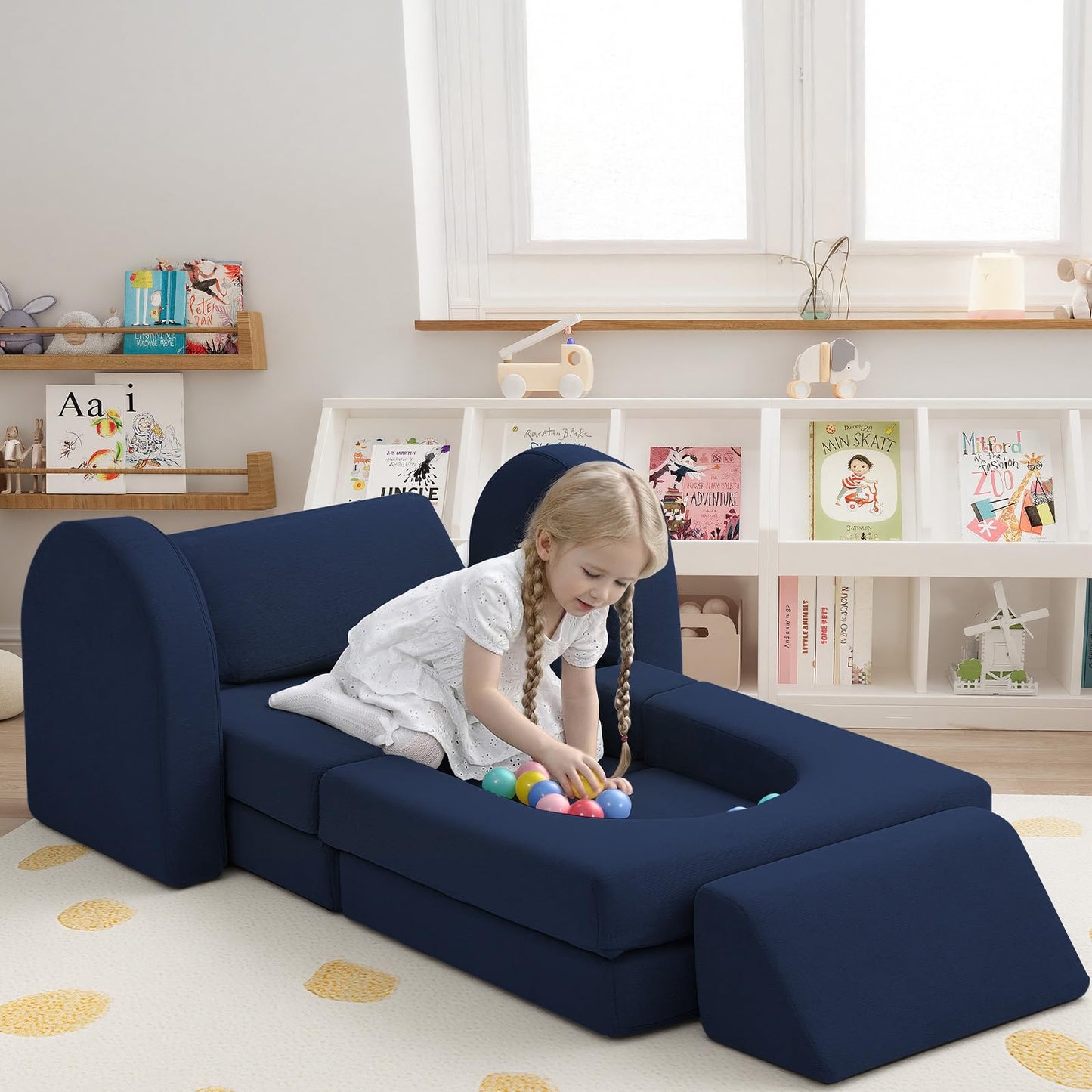 MeMoreCool Navy Blue Kids Couch 10-Piece Modular Play Couch Ages 3+