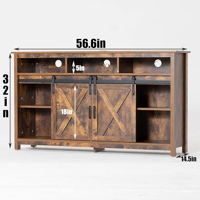 Farmhouse TV Stand for 65 inch TVs, Rustic Entertainment Center Cabinet