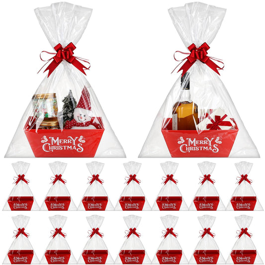 Cholemy 24 Sets Christmas Basket for Gifts Empty 10 x 8 Inch Sturdy Empty Gift Basket Bulk with Handle Large Cardboard Gift Baskets Trays to Fill Wine Candy for Xmas Holiday Birthday Party Supply