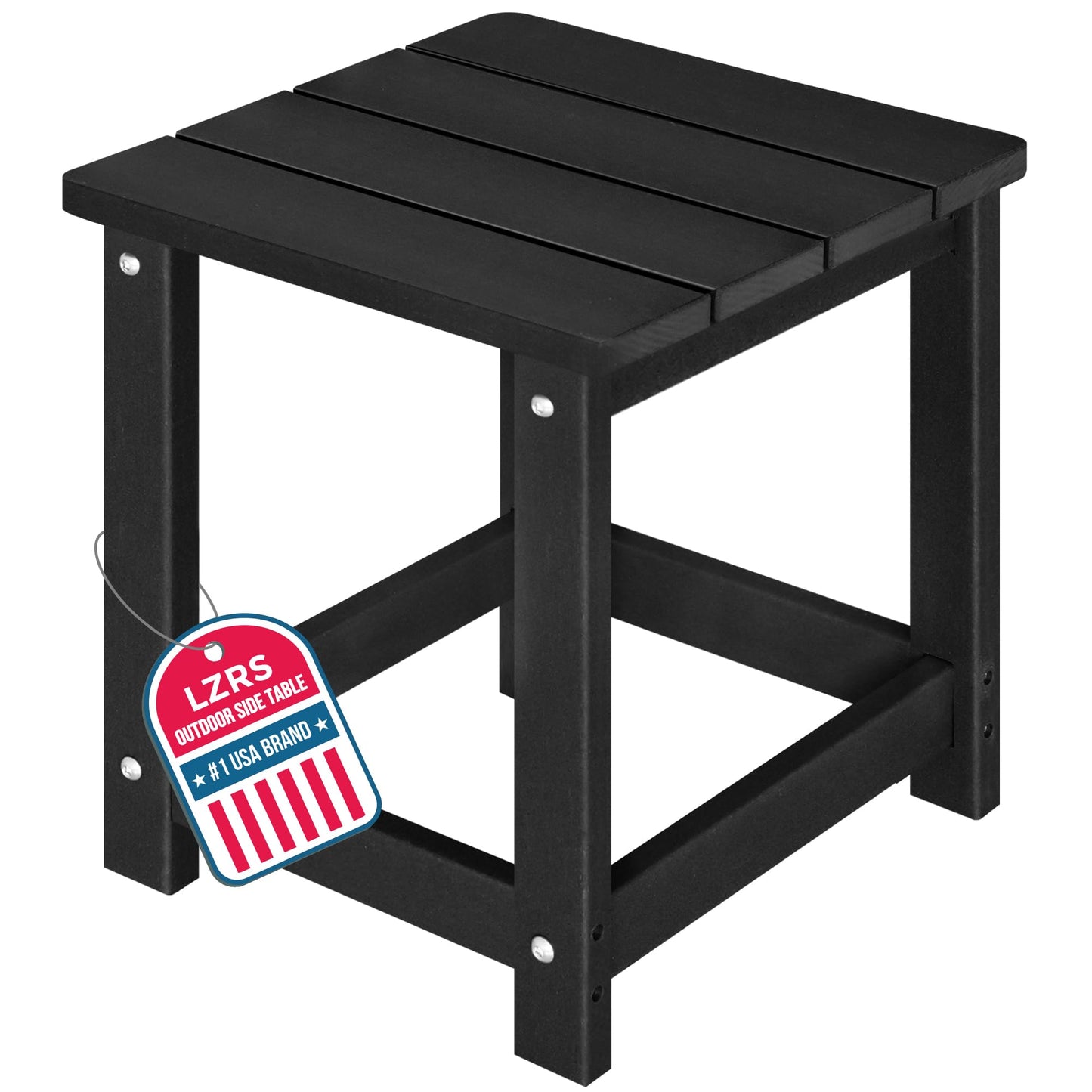 LZRS Square Patio Side Table, Heavy Duty HDPE Outdoor End Table with Wood Texture, Weatherproof Composite Table for Adirondack Chairs, Deck, Pool, Indoor/Outdoor, No Peeling or Cracking(Black)