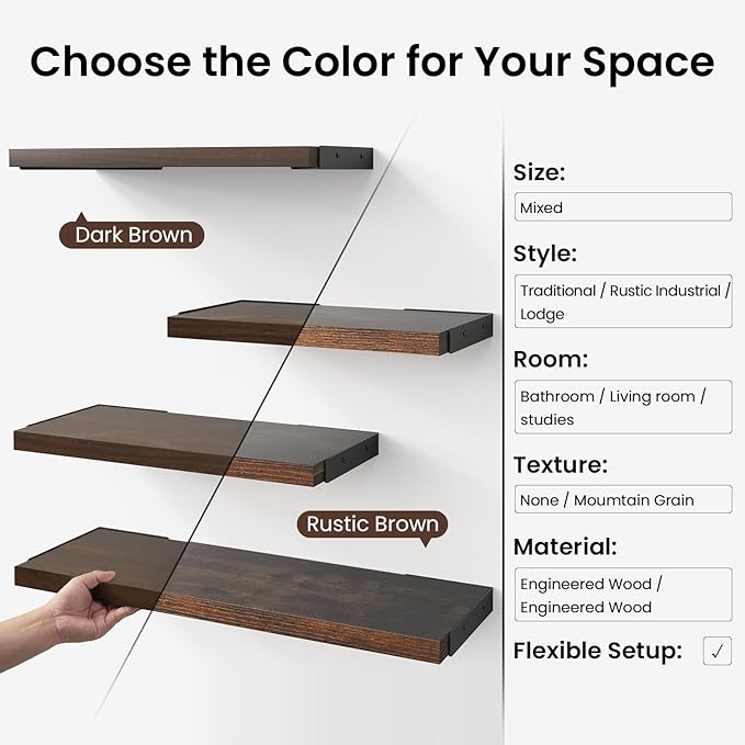 BAYKA Floating Shelves for Wall, Book Shelf for Bedroom, Decor Shelves for