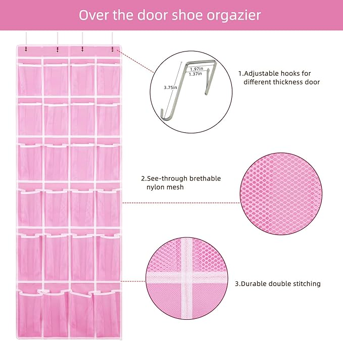 SAVERHO 2 Pack Hanging Shoe Organizer，Over Door Shoe Organizer