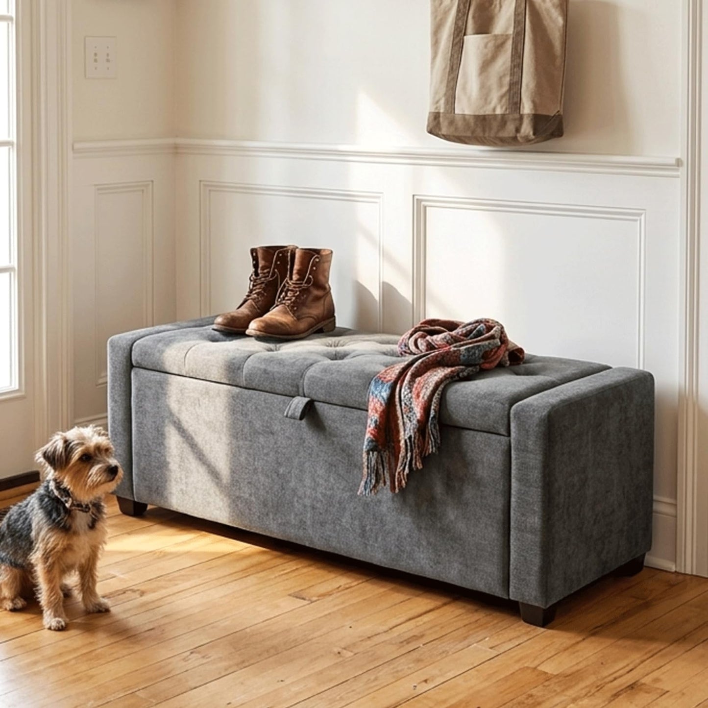 2BYF 47" White Ottoman Bench, Comfort Bed End Storage Bench for Living Room