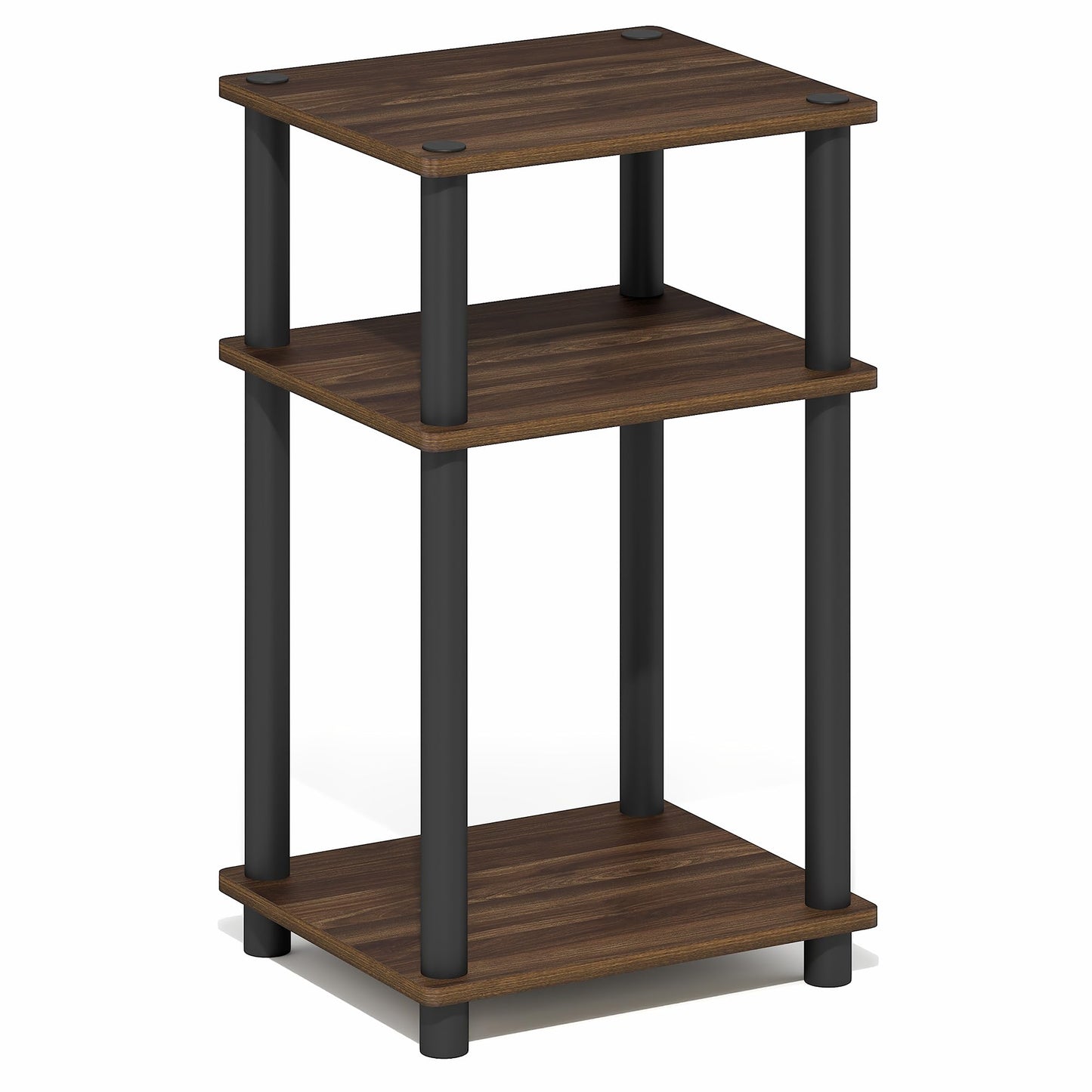 Furinno Turn-N-Tube Side Table, 3-Tier End Table with Open Shelf, Toolless Assembly Night Stand, Bedside Table, for Living Room, Bedroom, Brown Walnut