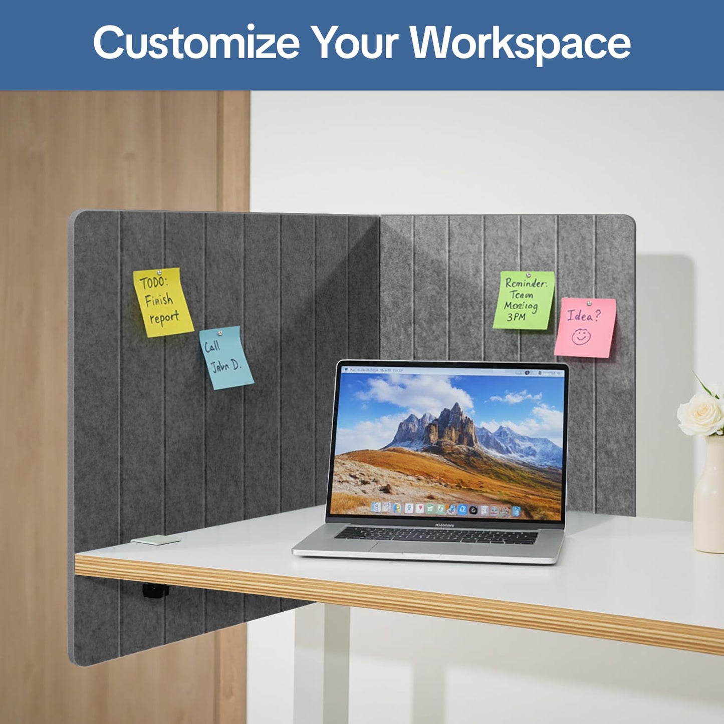 Keemute 48" Desktop Privacy Screen - Sound Absorbing Felt Panel, Clamp-On Foldable Office Divider for Desk, Dark Grey