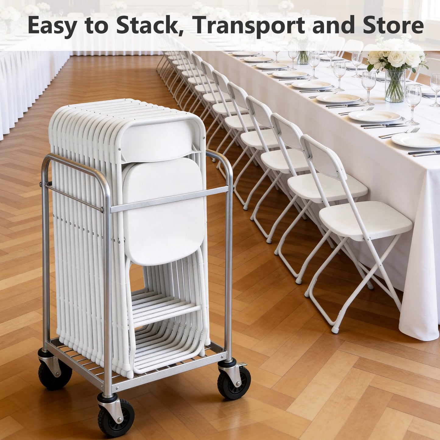 MAKE CHANGES White Folding Chairs 6 Pack, Plastic Folding Chairs for Outside, Heavy Duty Foldable Chairs, Sturdy Metal Folding Chairs, 350 lbs Capacity, for Patio, Garden, Party