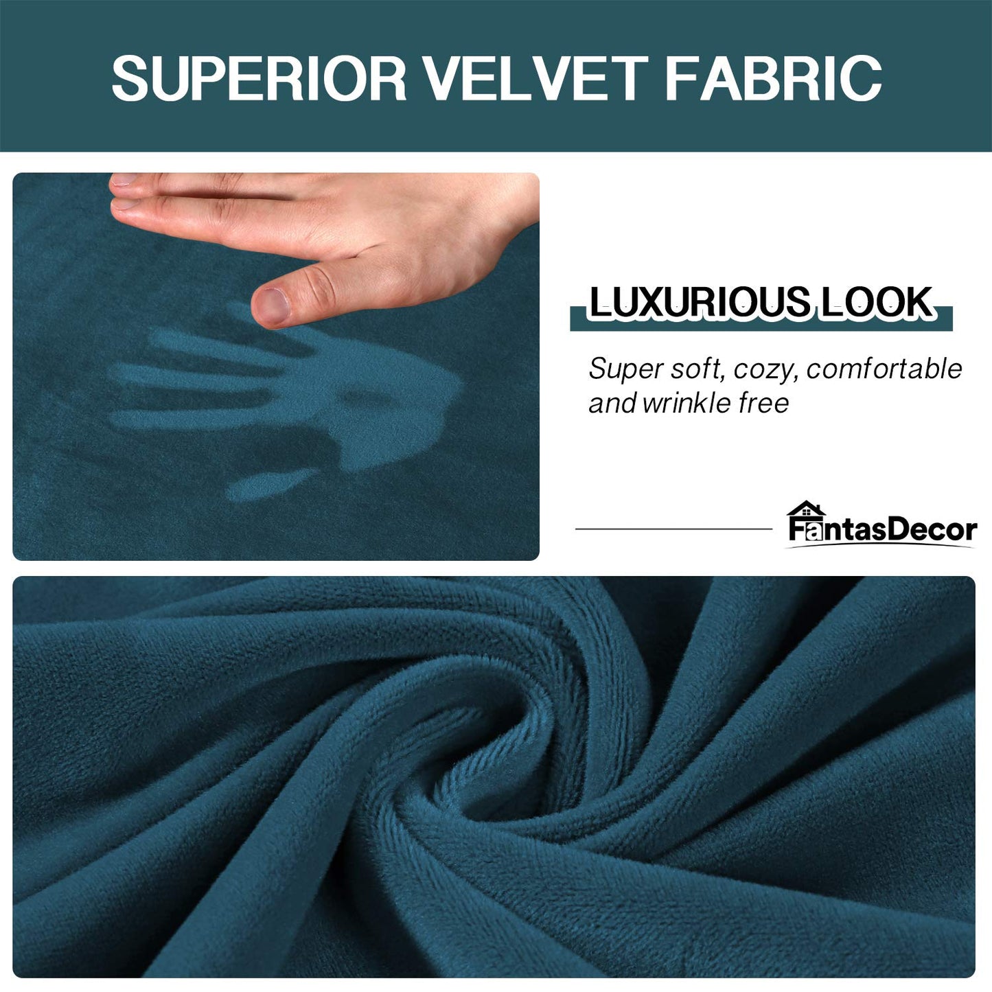FantasDecor 3 Piece Sofa Covers Velvet for 2 Cushion Couch Stretch Loveseat Slipcover with Individual Seat Elastic Furniture Protector for Pets (Loveseat, Deep Teal)