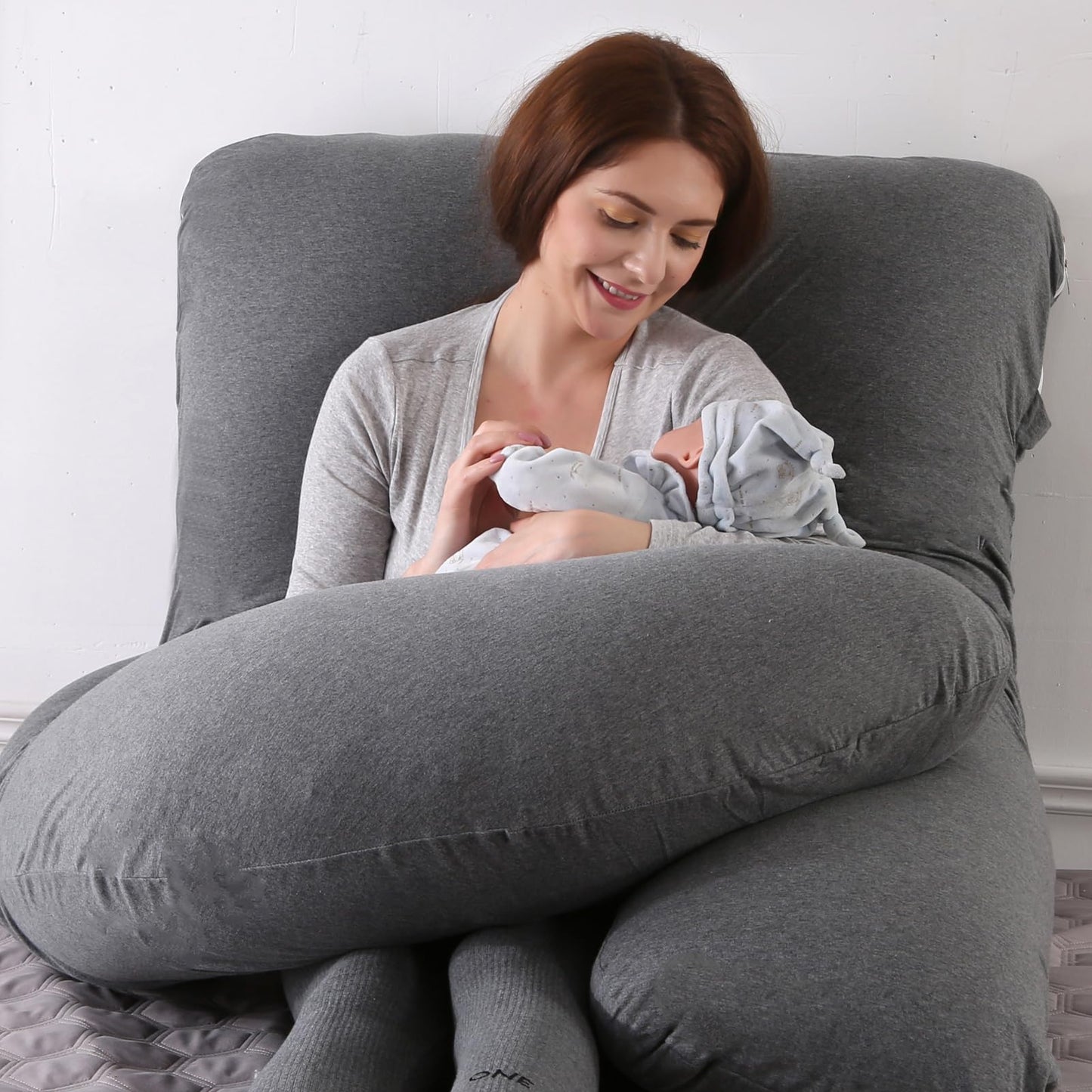 BATTOP Pregnancy Pillow for Sleeping, Full Body Pillow for Pregnancy Women with Removable Cover, 57 Inch Maternity Pillow, Support for Back, Legs, Belly, Hips（Black Drey）