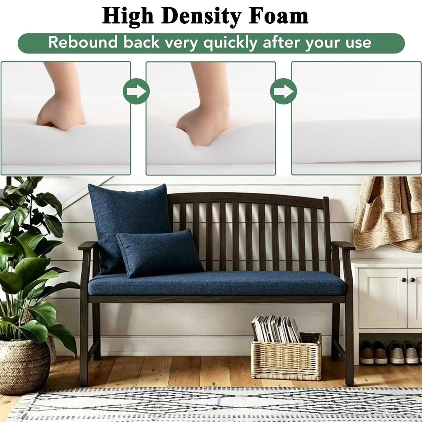 MICUSHION Piano Bench Cushion for Indoor Shoe Storage Non Slip Picnic Bench Pad for Kitchen Dining Table Seat 36 x 14 inch Blue