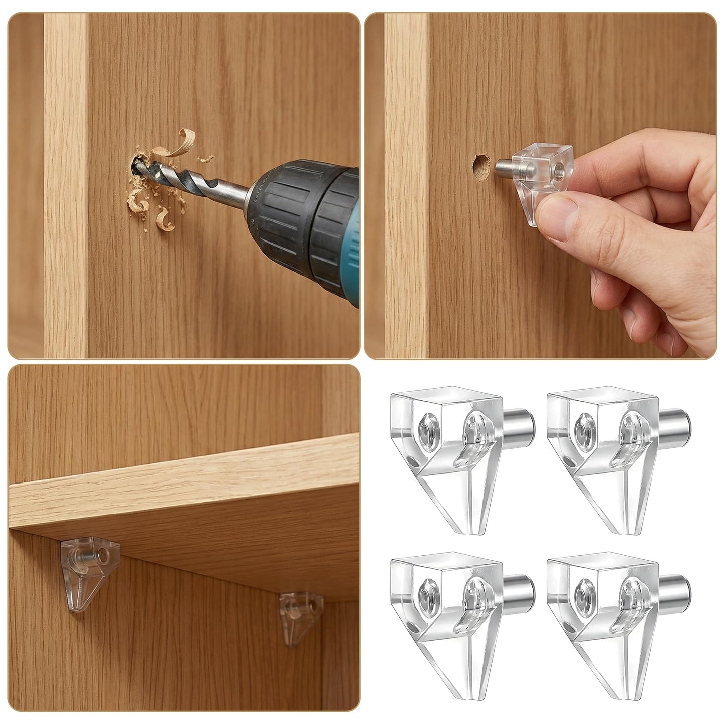 SULIKJHUI 40 Pcs Shelf Support Pegs, 5mm Shelf Pegs for Kitchen Cupboard, Sturdy Cabinet Shelives Pins for Bookshelf, Wardrobe & Modular Furniture, Easy to Install, Transparent