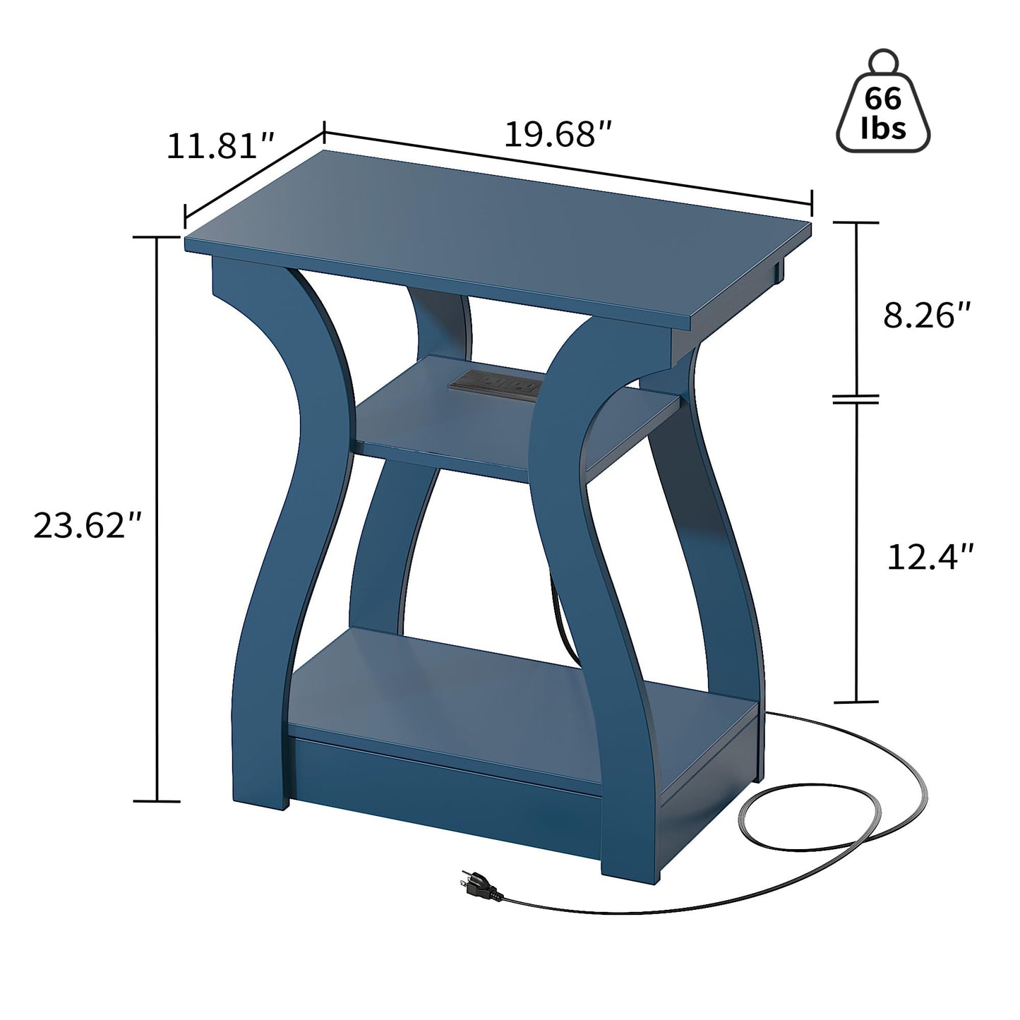 FROMJBEST End Tables Living Room, End Table end Table with Charging Station and USB,Navy Blue Side Table, Nightstand for Bedroom,3 Tier End Table with Storage Shelf for Living Room