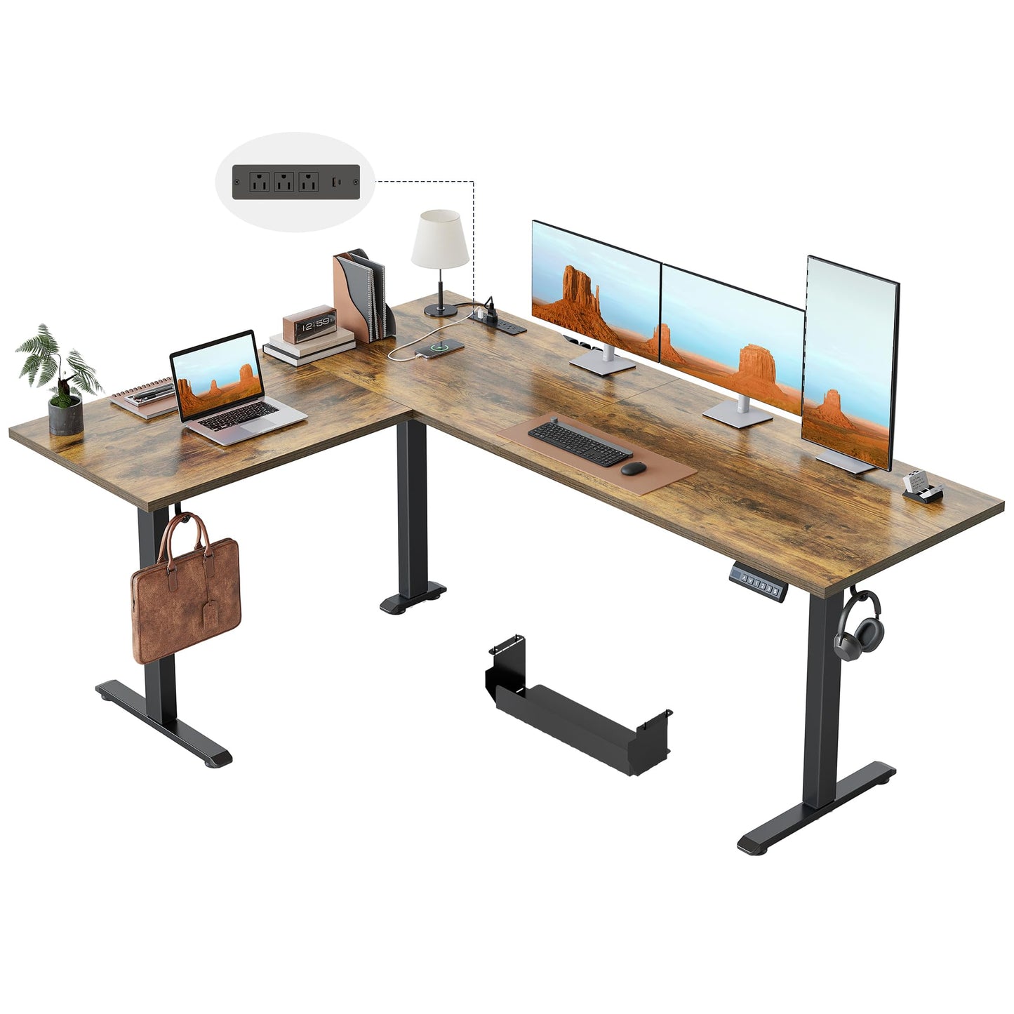 Klicelor L Shaped Standing Desk 63 x 48 Inch,Electric Height Adjustable Corner Desk with Cable Management & Power Outlets, Ergonomic Sit Stand Up Computer Table for Home Office,Rustic Brown