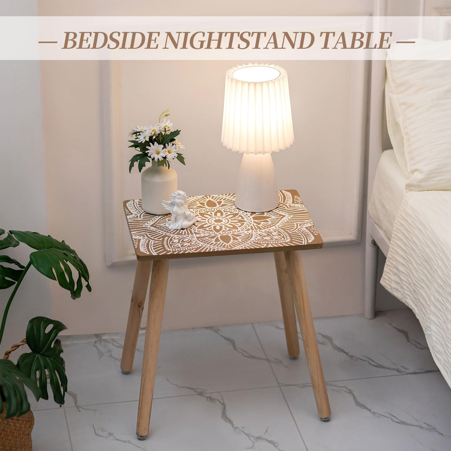 Hanobe Small Side Coffee Table: End Table for Living Room Spaces - Wooden Table Bedside Home Boho Decor Rectangle Brown